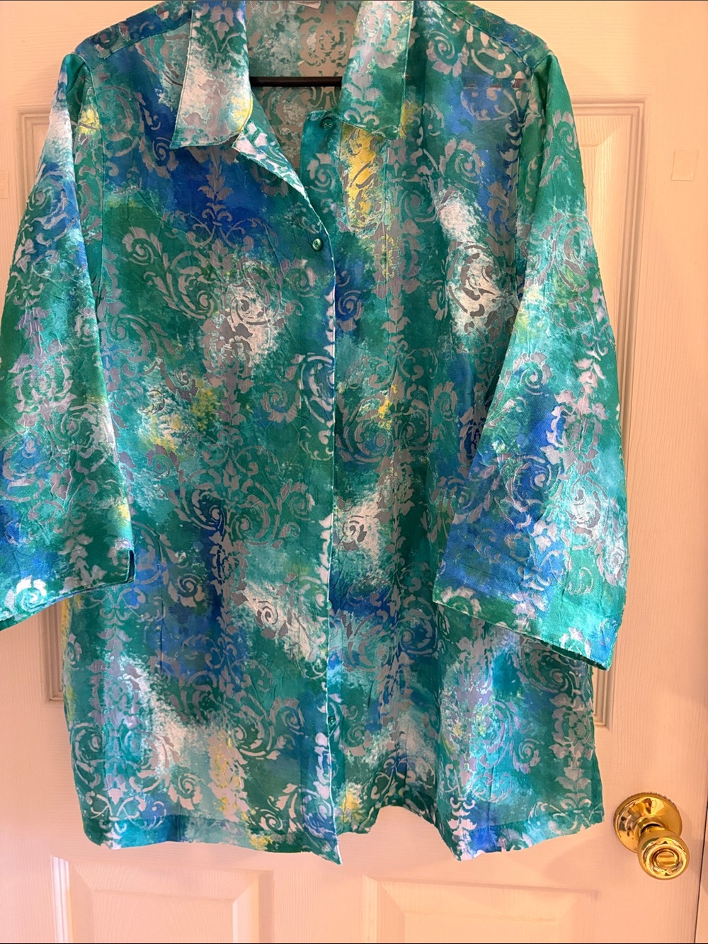 Women's Teal Patterned Button-Up Shirt